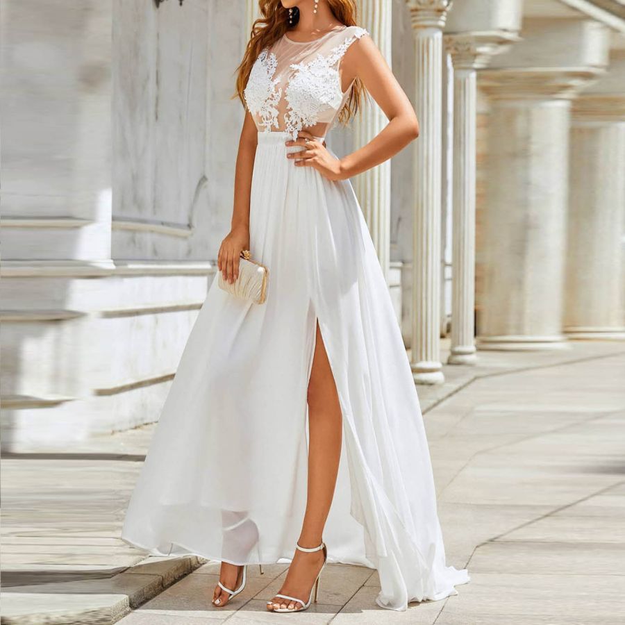 Victoria – Long Chiffon Wedding Maxi Dress with Lace