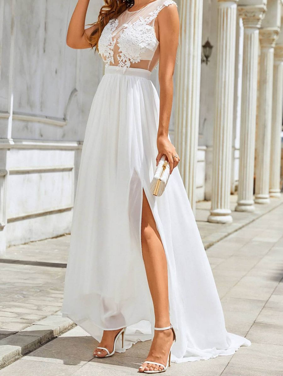 Victoria – Long Chiffon Wedding Maxi Dress with Lace
