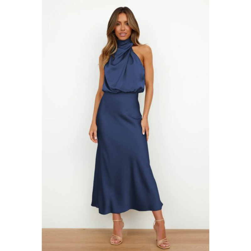 Stunning Halter Evening Cocktail Midi Dress for Women
