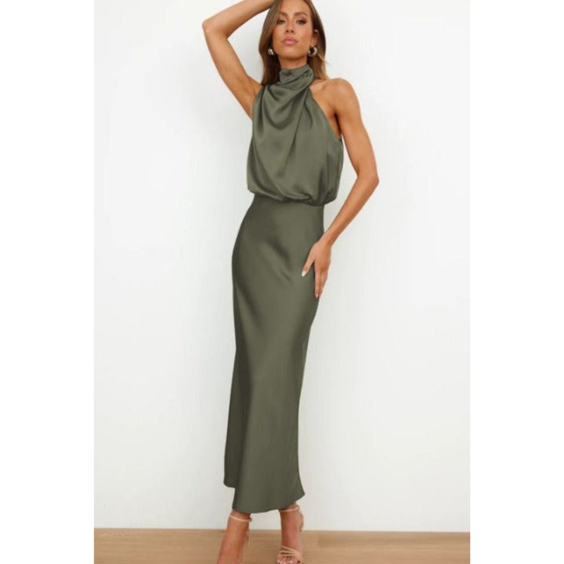 Stunning Halter Evening Cocktail Midi Dress for Women
