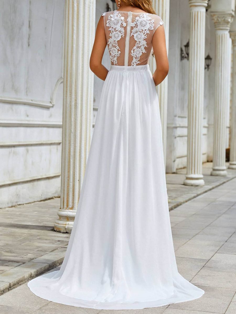 Victoria – Long Chiffon Wedding Dress with Lace