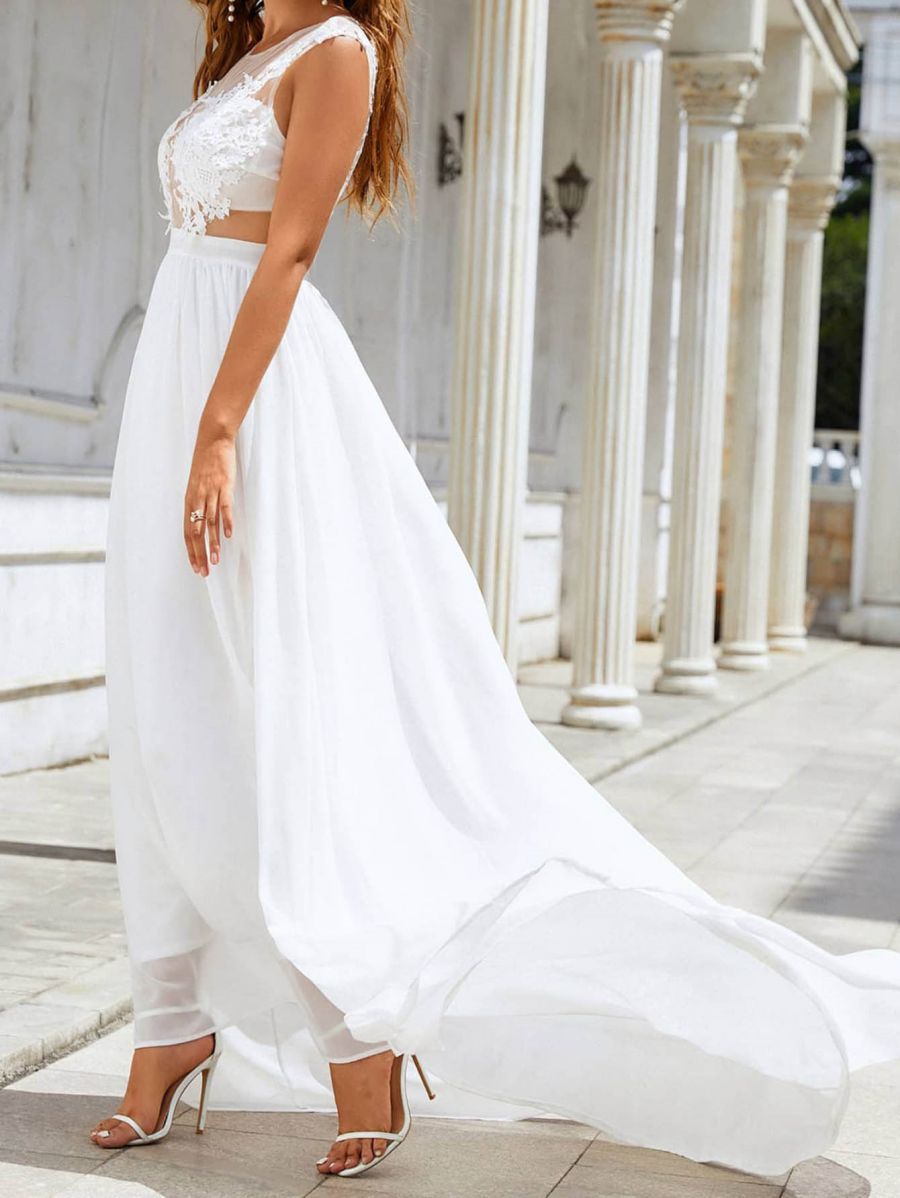 Victoria – Long Chiffon Wedding Dress with Lace