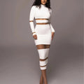 Anni Women's Bodycon Dress | Sheer Panel Striped Midi, Available in White and Black 0