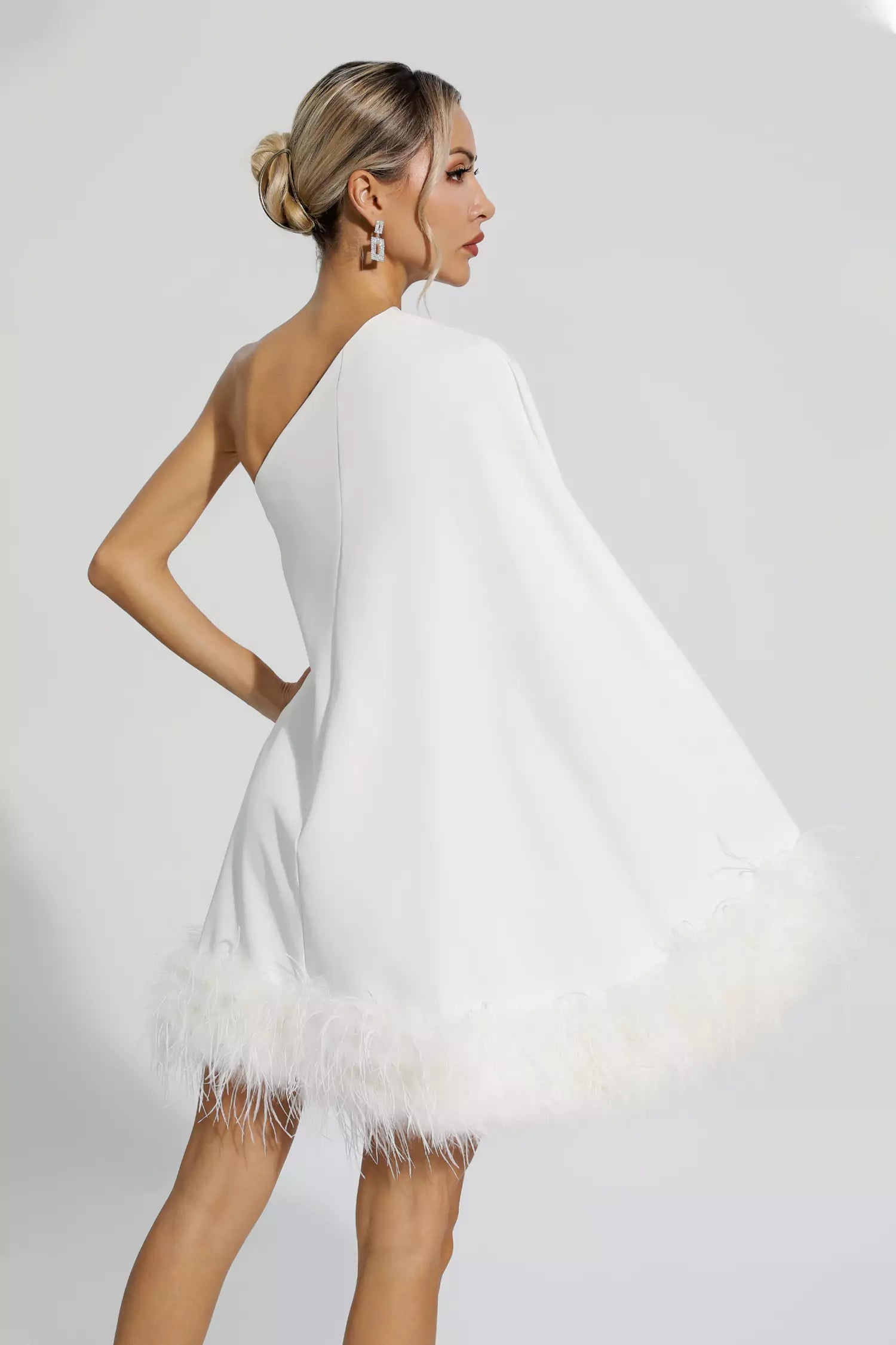 Ava Women's Dress | Asymmetrical Feather Mini Cocktail Dress 1