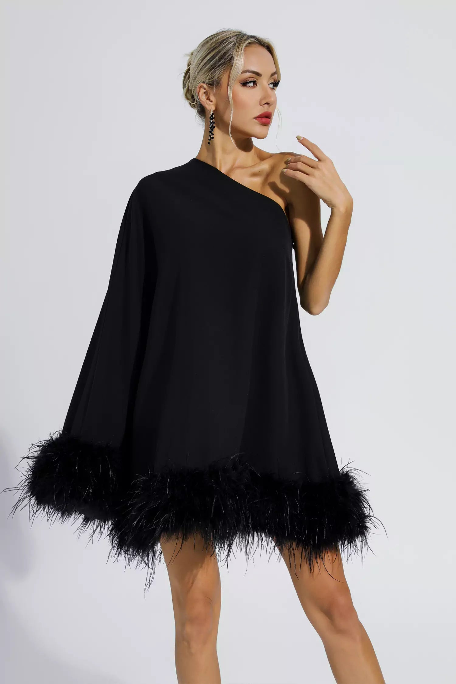 Ava Women's Dress | Asymmetrical Feather Mini Cocktail Dress 3