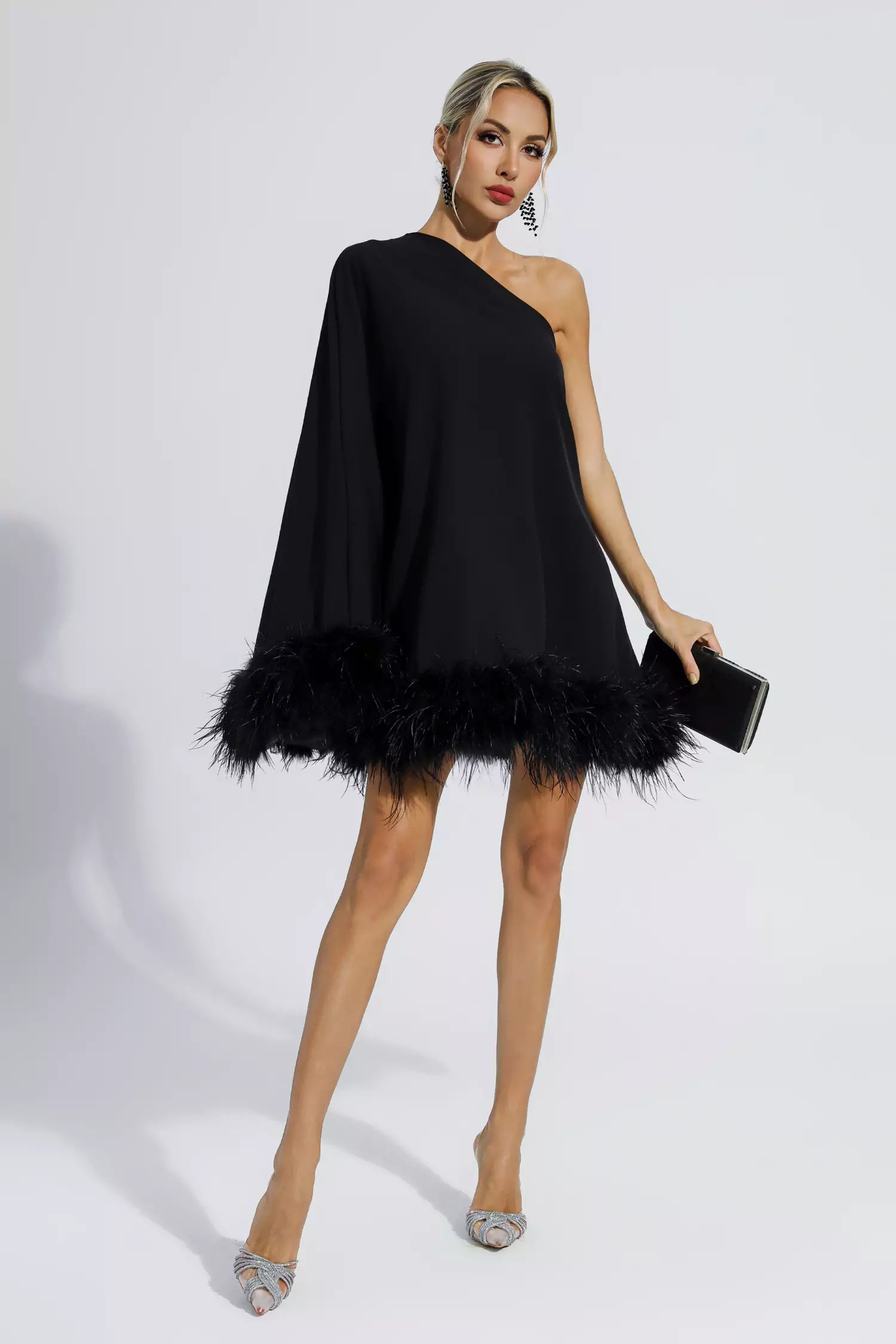 Ava Women's Dress | Asymmetrical Feather Mini Cocktail Dress 5