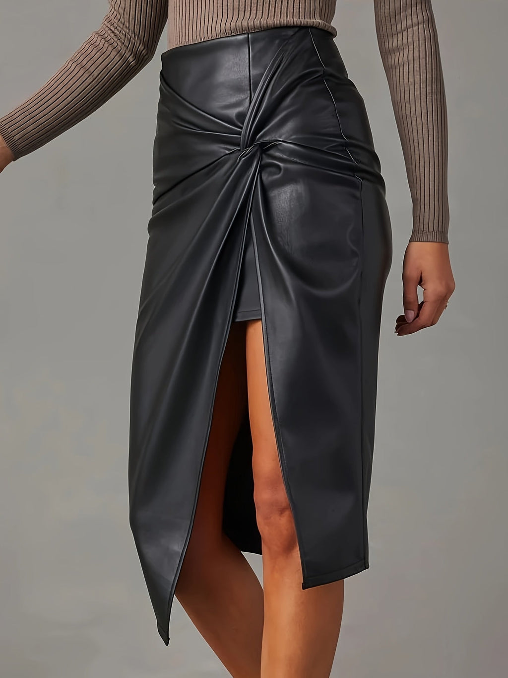Ava Women's Midi Skirt | Premium Vegan Leather, Asymmetrical Design 0