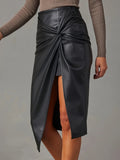 Ava Women's Midi Skirt | Premium Vegan Leather, Asymmetrical Design 0