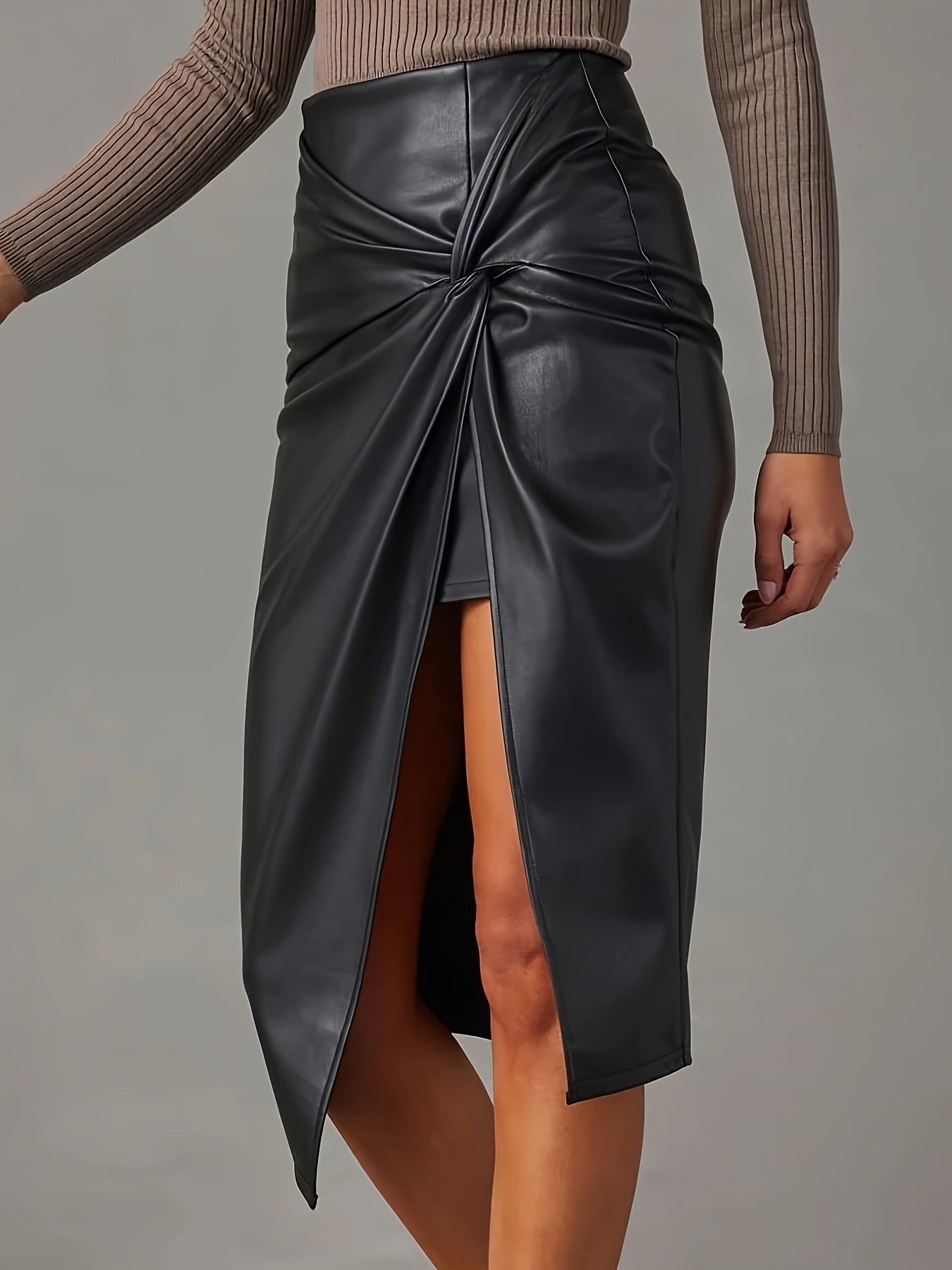 Ava Women's Midi Skirt | Premium Vegan Leather, Asymmetrical Design 0