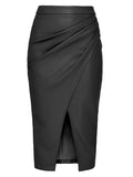 Ava Women's Midi Skirt | Vegan Leather, Front Slit Design 0