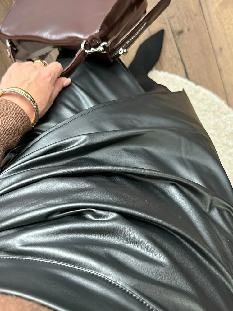 Ava Women's Midi Skirt | Vegan Leather, Front Slit Design 5