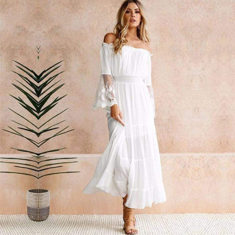 Bella Women's Maxi Dress | Off-Shoulder Lace Detailing, Elegant White Summer Dress 0
