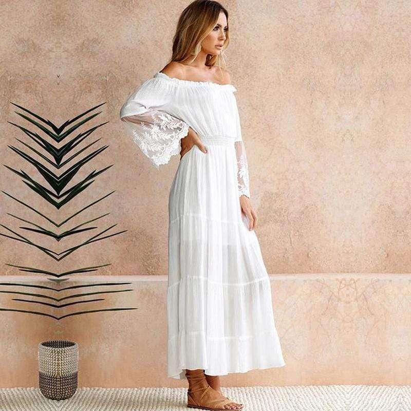 Bella Women's Maxi Dress | Off-Shoulder Lace Detailing, Elegant White Summer Dress 2