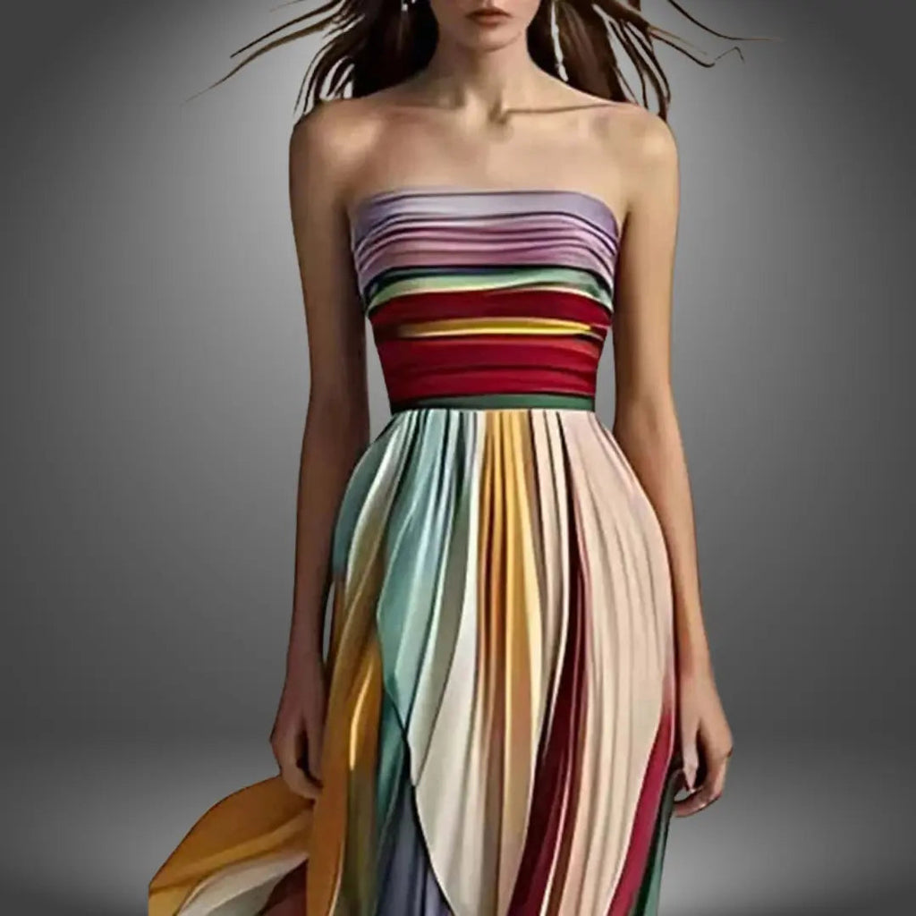 Bella Women's Maxi Dress | Pleated Multi-Color Design, Elegant 1