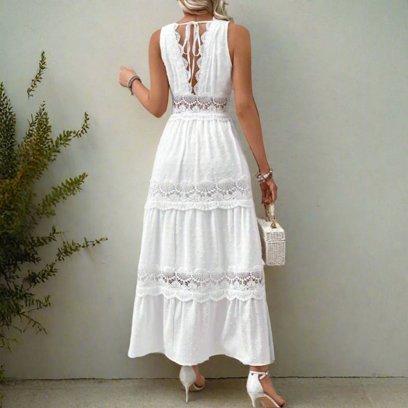 Bella Women's Maxi Dress | White Lace, Bohemian Style 1