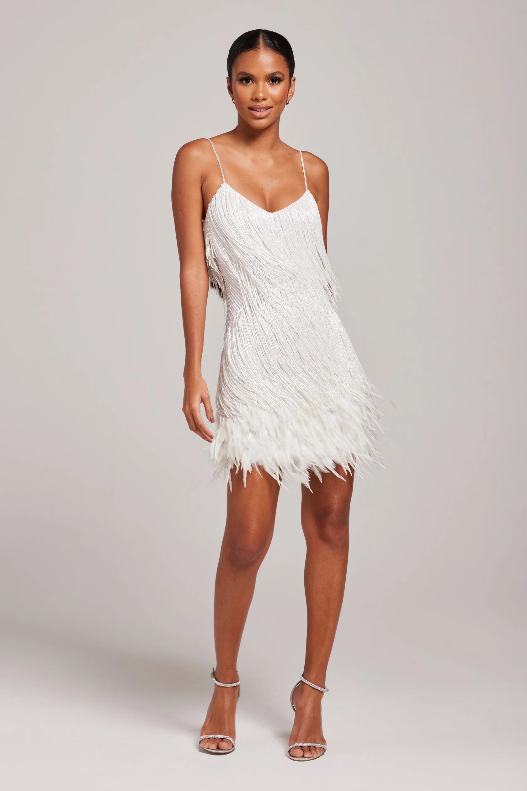 Bella Women's Mini Cocktail Dress | Beaded Fringe & Feather Trim 2