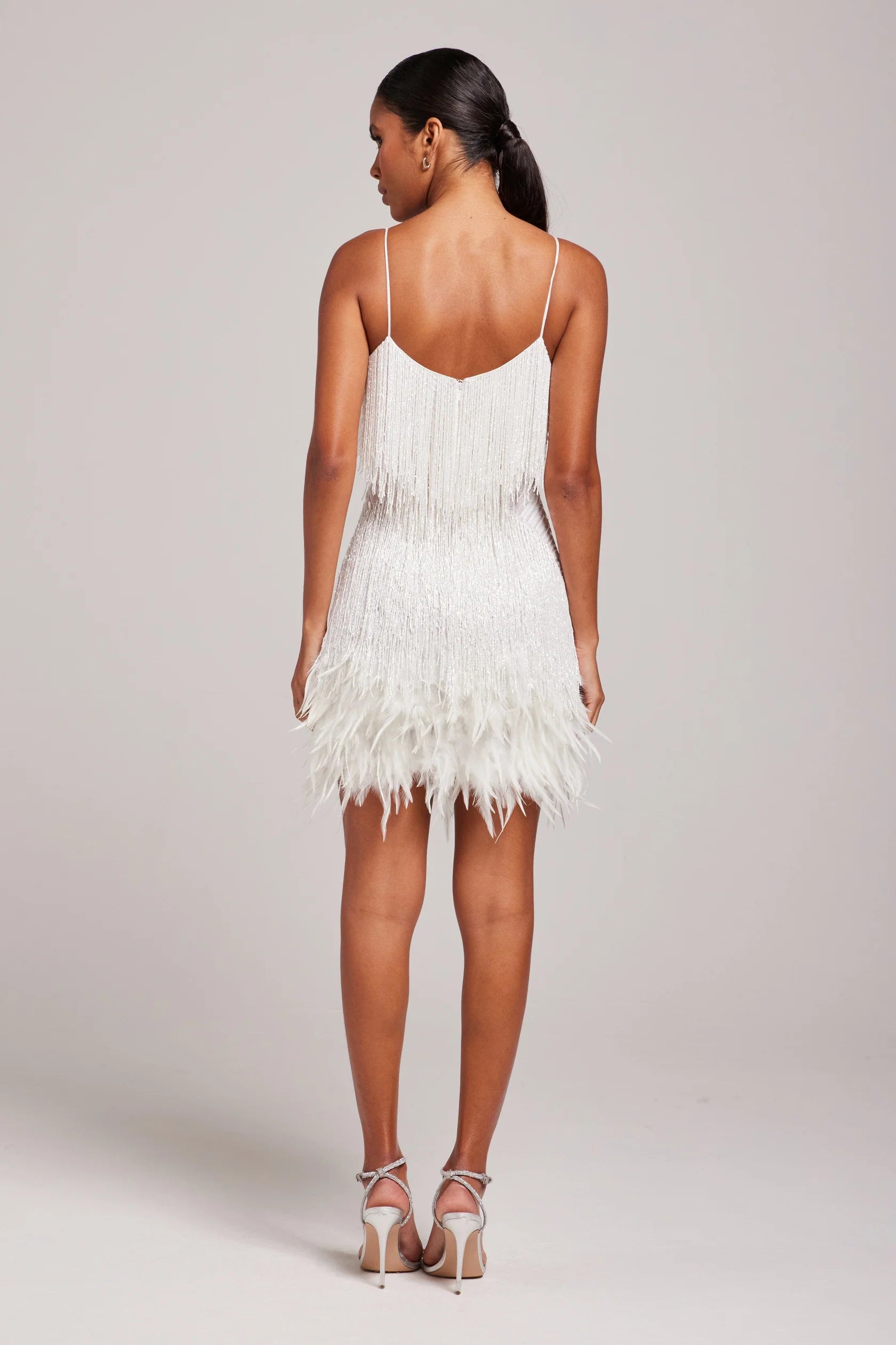 Bella Women's Mini Cocktail Dress | Beaded Fringe & Feather Trim 3