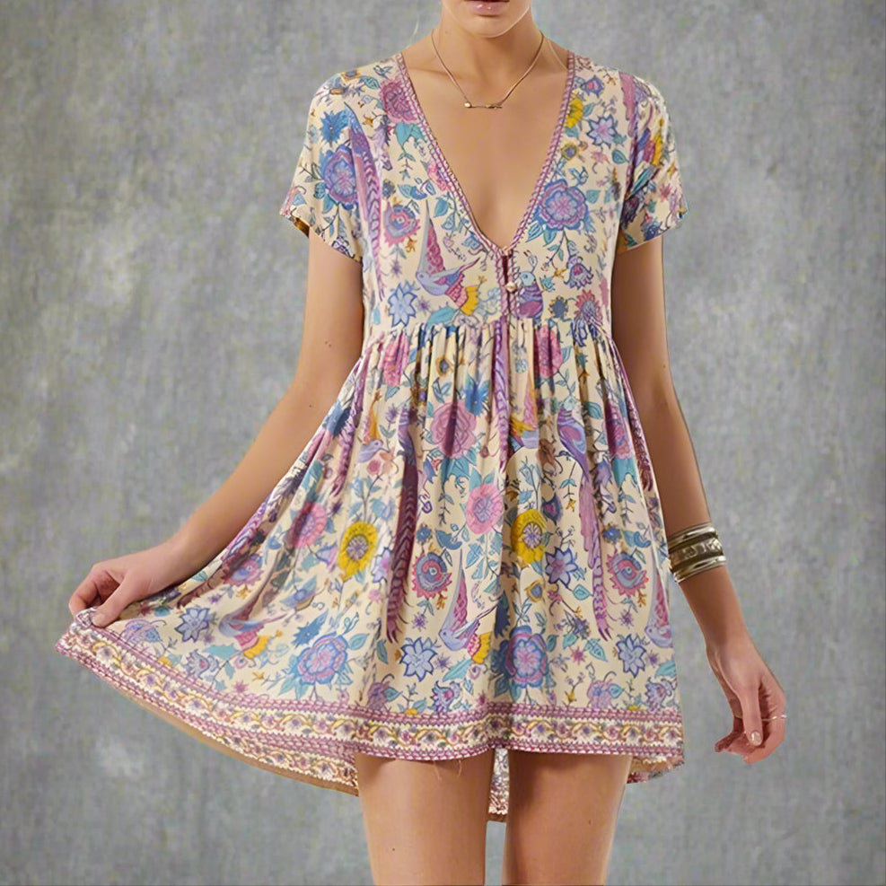 Bella Women's Mini Dress | Vintage Floral Print, Summer Style 1