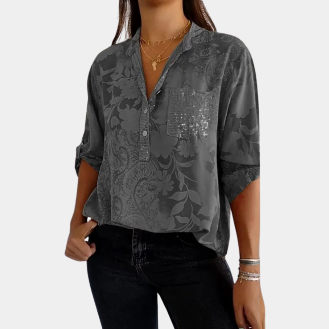 Cora Women's Blouse | Floral Print Long Sleeve, Adjustable Sleeves 1