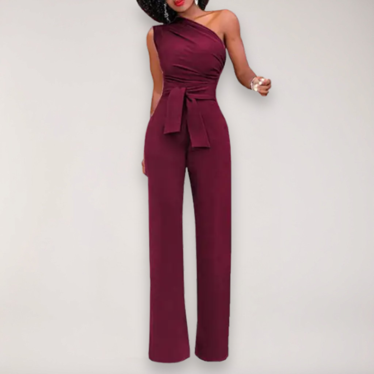 Dara Women's Jumpsuit | Draped One Shoulder, Adjustable Waist Tie 3
