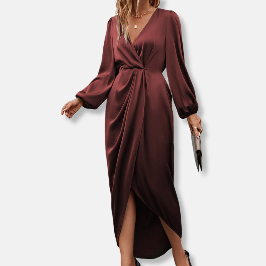 Dara Women's Midi Dress | Satin Asymmetric Hem, Elegant Summer Cocktail Dress 3