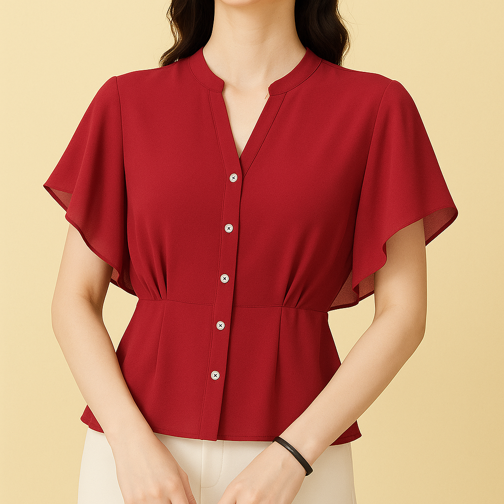 Evelyn Women's Blouse | Chiffon, Flutter Sleeves, Scalloped Neckline 0