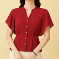 Evelyn Women's Blouse | Chiffon, Flutter Sleeves, Scalloped Neckline 0
