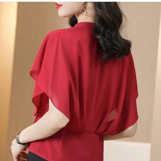 Evelyn Women's Blouse | Chiffon, Flutter Sleeves, Scalloped Neckline 6