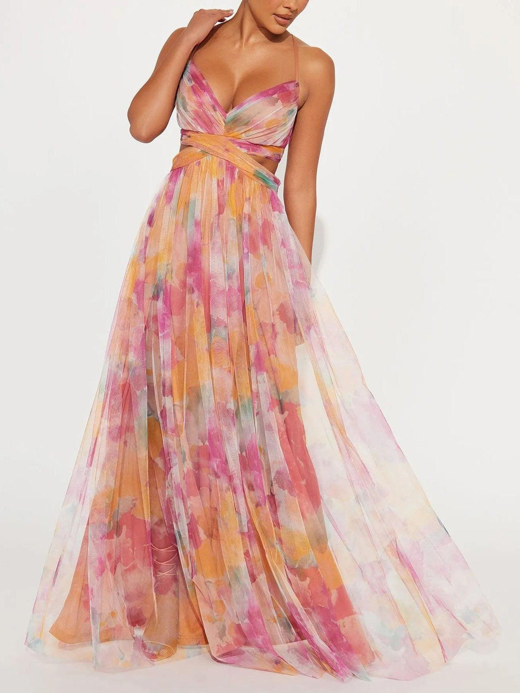 Evelyn Women's Maxi Dress | Floral Print, Ankle-Length Tulle 1
