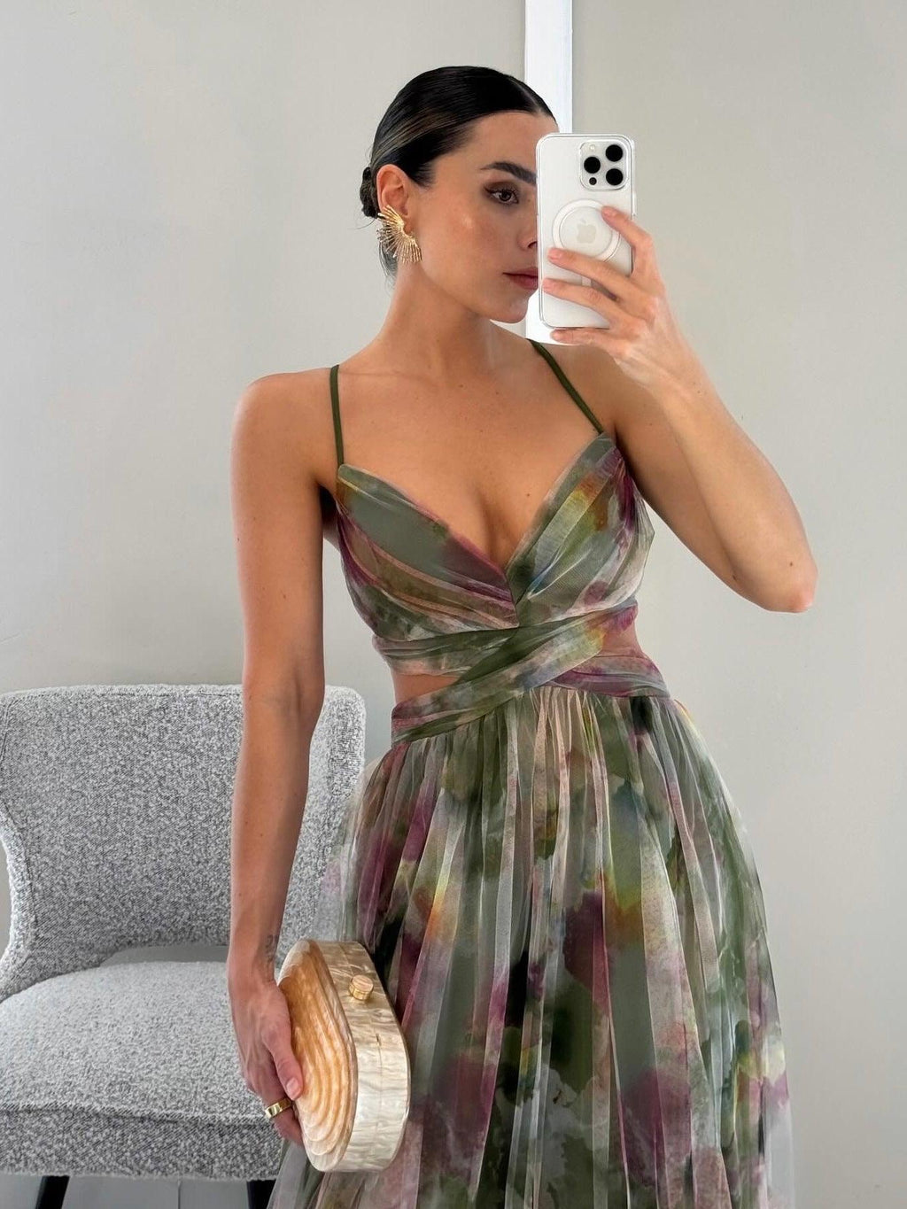 Evelyn Women's Maxi Dress | Floral Print, Ankle-Length Tulle 7