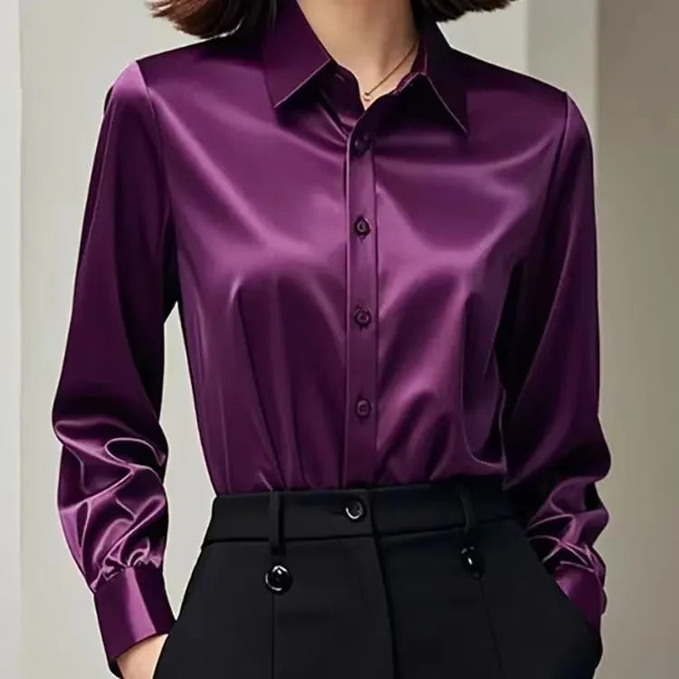 Evelyn Women's Silk Blouse | Timeless Satin Elegance, Long Sleeve 0