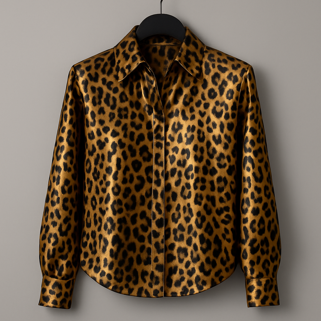 Evelyn Women's Top | Glossy Satin Leopard Print Blouse for Going Out 4
