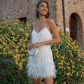 Fiona Women's Mini Dress | Fringe and Feathered Hem, Summer Glamour 0