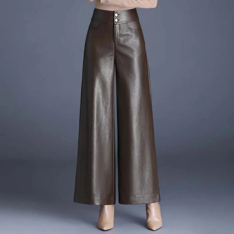 Gina Women's Wide Leg Pants | Glossy Vegan Leather, High-Rise Fit 0