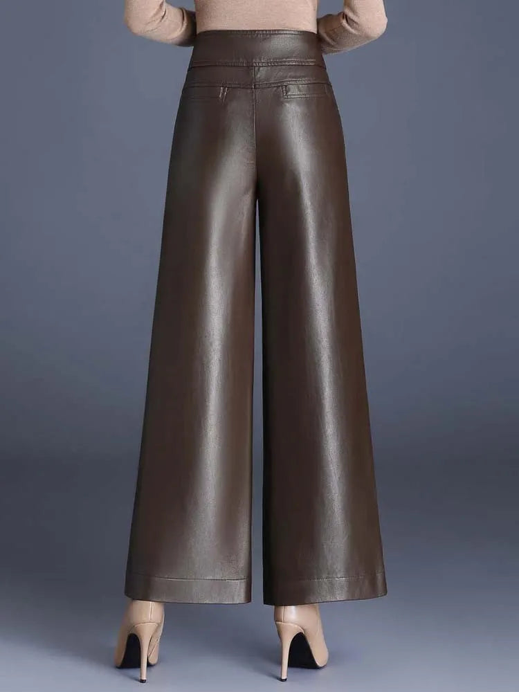 Gina Women's Wide Leg Pants | Glossy Vegan Leather, High-Rise Fit 1