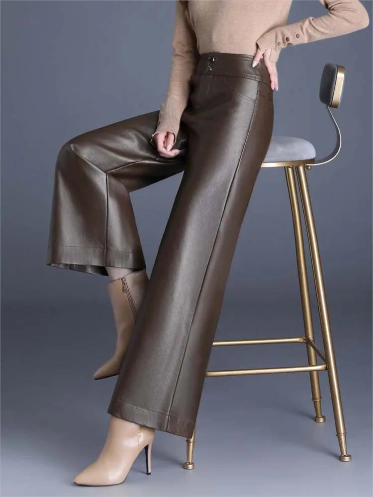 Gina Women's Wide Leg Pants | Glossy Vegan Leather, High-Rise Fit 2