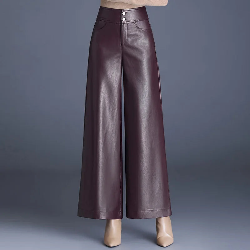 Gina Women's Wide Leg Pants | Glossy Vegan Leather, High-Rise Fit 4