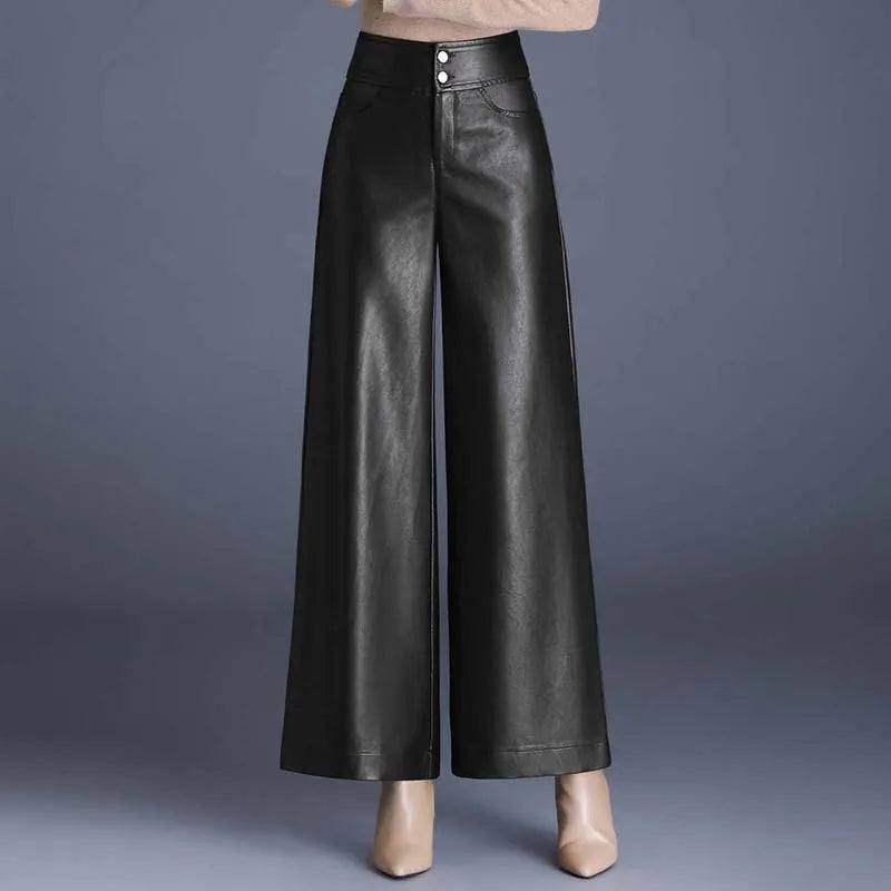Gina Women's Wide Leg Pants | Glossy Vegan Leather, High-Rise Fit 5