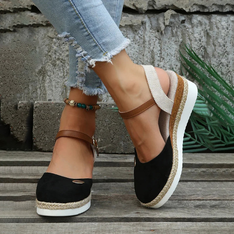 Hera Women's Wedge Sandals | PU and Linen, Round Toe Design 8