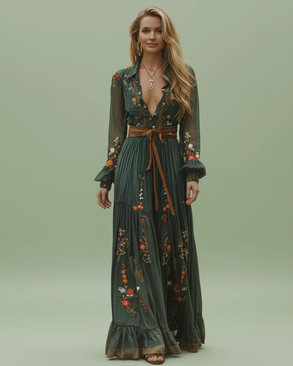 Holly Women's Maxi Dress | Bohemian Style, Elegant V-Neck 1