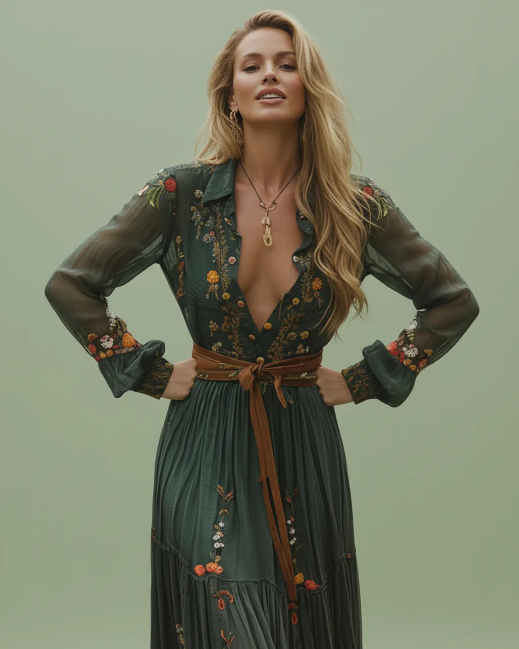 Holly Women's Maxi Dress | Bohemian Style, Elegant V-Neck 2