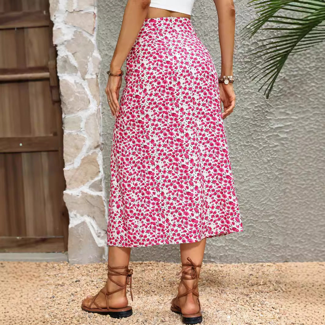 Holly Women's Midi Skirt | Floral Pattern, Side Slit 5