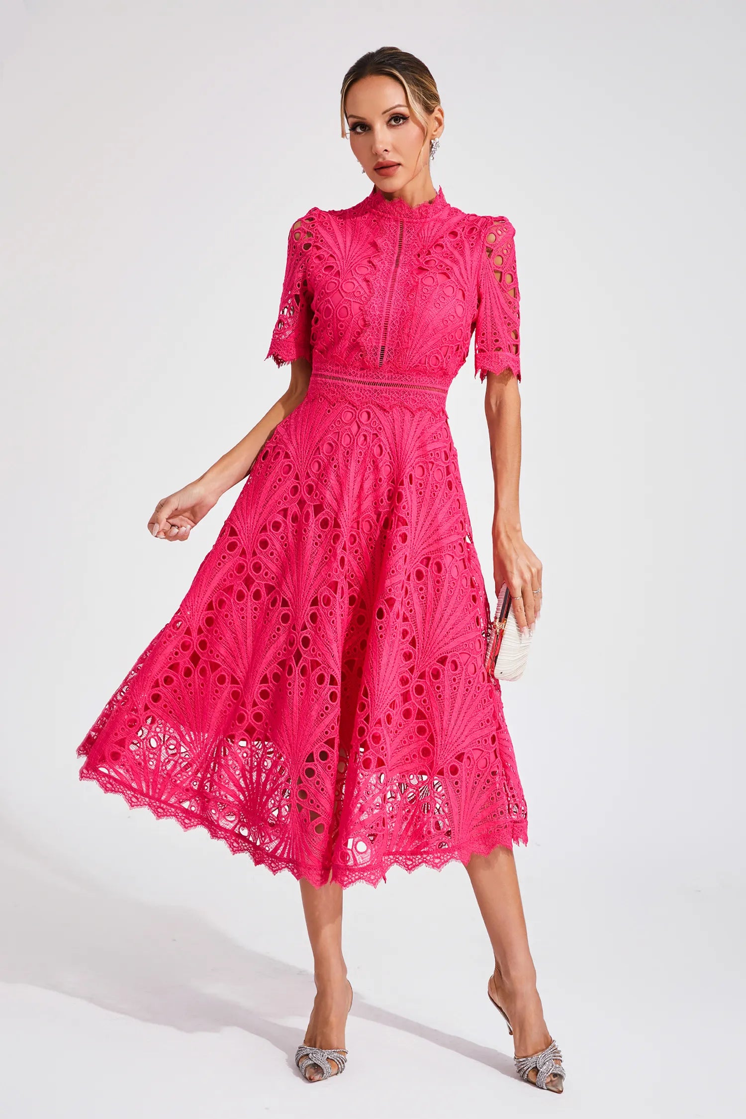 Lace Midi Dress – Elegant Scoop Neckline for Weddings and Special Events