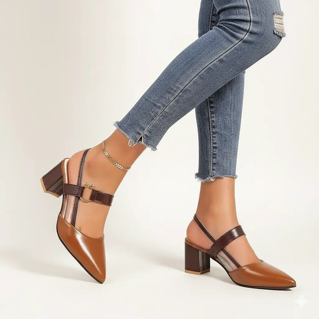 Lina Women's Low Block Heels | Cushioned Slingback Design 1