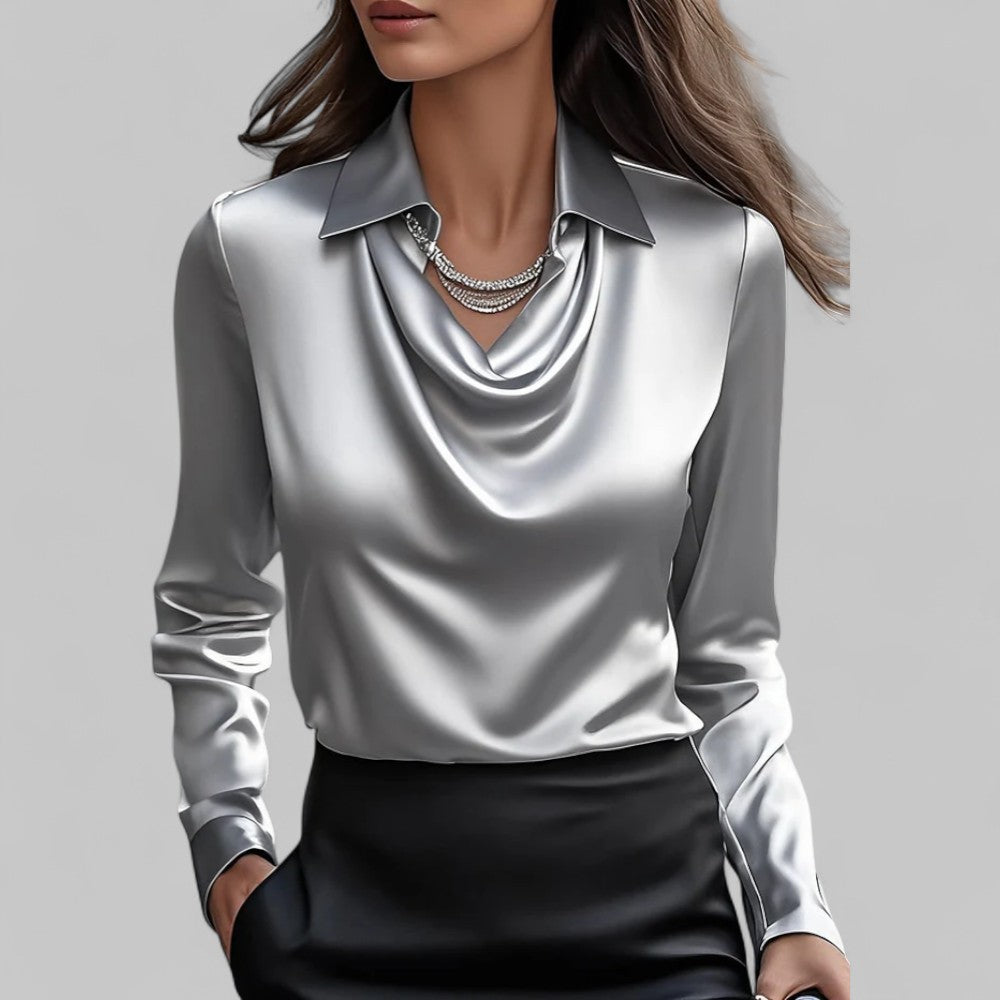 Rosa Women's Satin Blouse | Draped Neck, Elegant Design 1