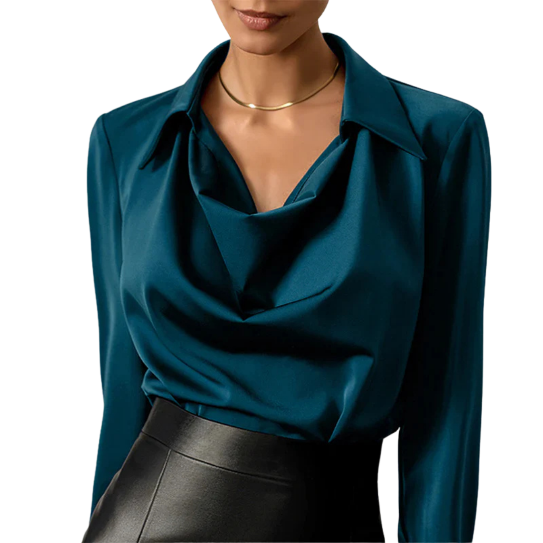 Samantha Women's Satin Blouse | Draped Neck, Elegant 1