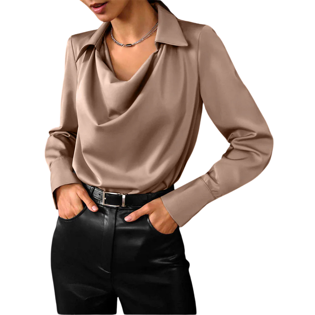 Samantha Women's Satin Blouse | Draped Neck, Elegant 2