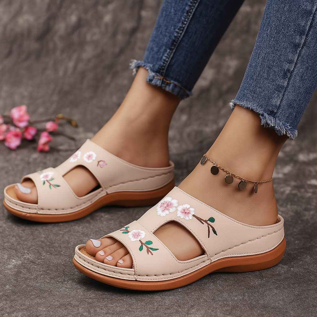 Sava Women's Sandals | Premium Vegan Leather, Floral Embroidery 0