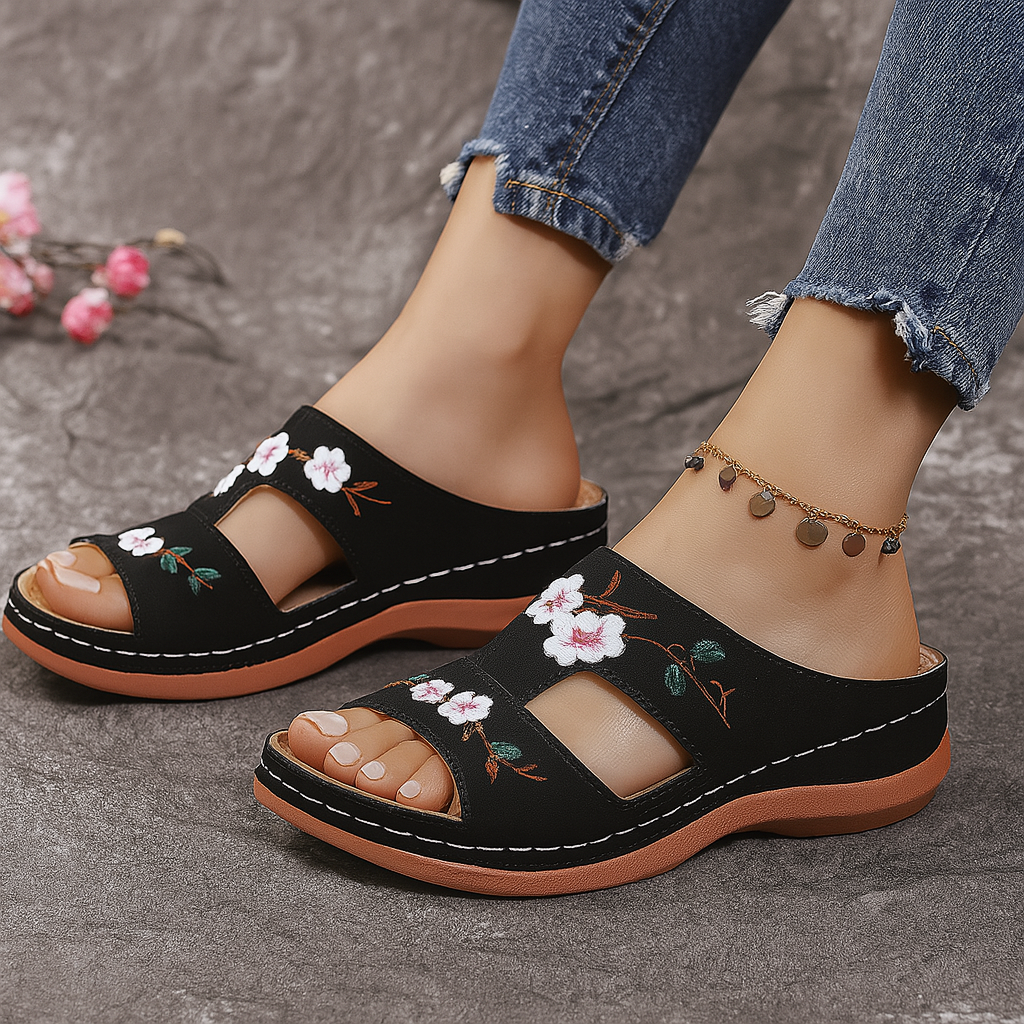 Sava Women's Sandals | Premium Vegan Leather, Floral Embroidery 3