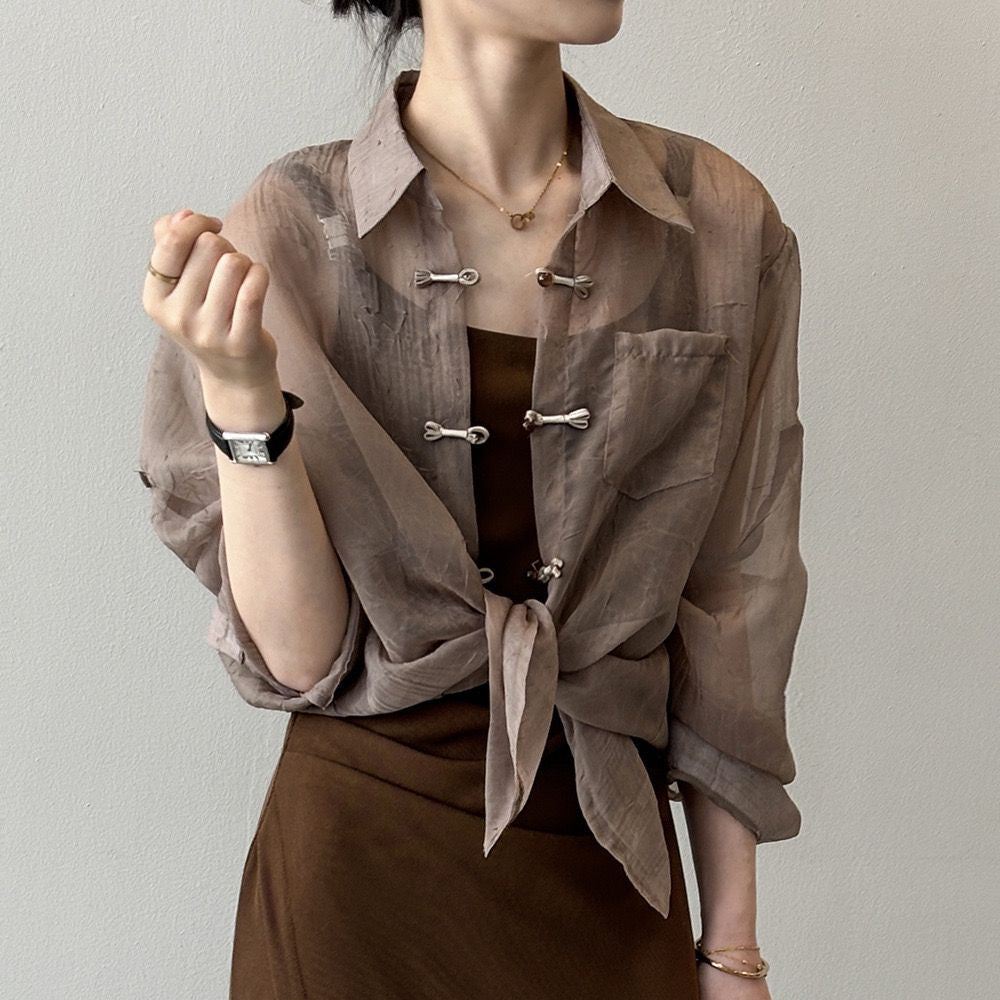 Sera Women's Blouse | Sheer Chiffon, Minimalist Design 0